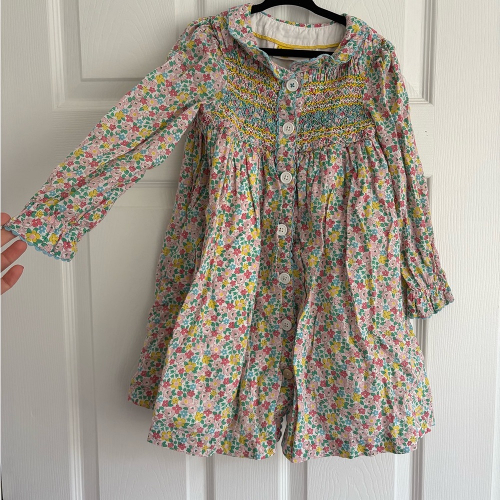 Mini Boden Girls Floral Dress with Yellow Trim